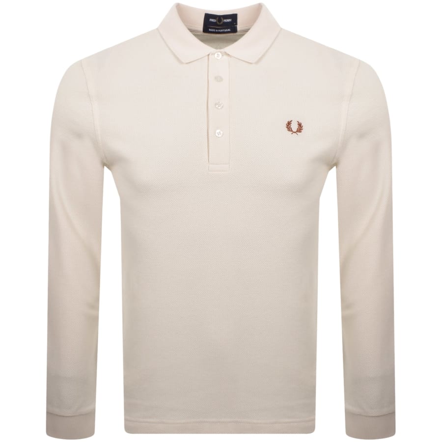 Fred Perry Long Sleeve Polo T Shirt Cream male Medium
